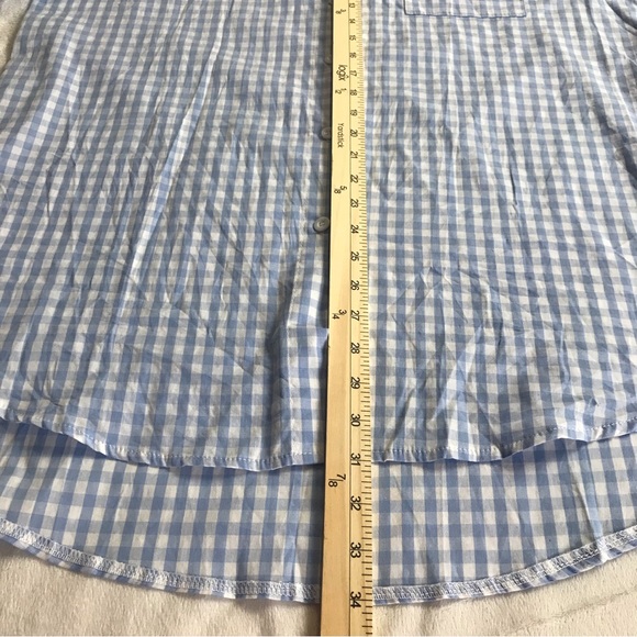 E. Retro Button Down High Low Blouse Women’s Size XXL Blue / White Long Sleeve - Picture 7 of 14